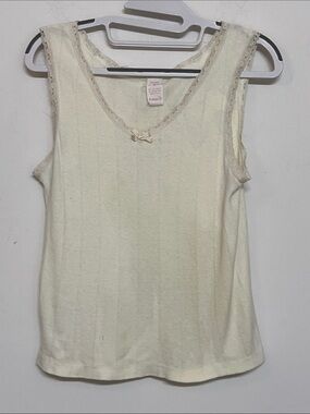 🌞 Coldpruf Vintage y2k 90s Cream Lace Trim V-Neck Tank Top women size M